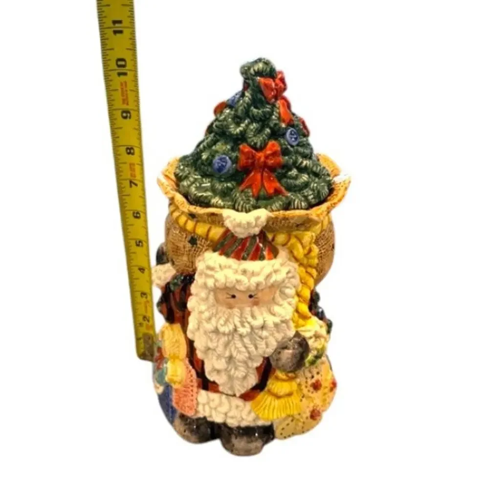 Fitz & Floyd Homespun Holidays Santa Cookie Jar & Lidded Box Set w Orig Boxes